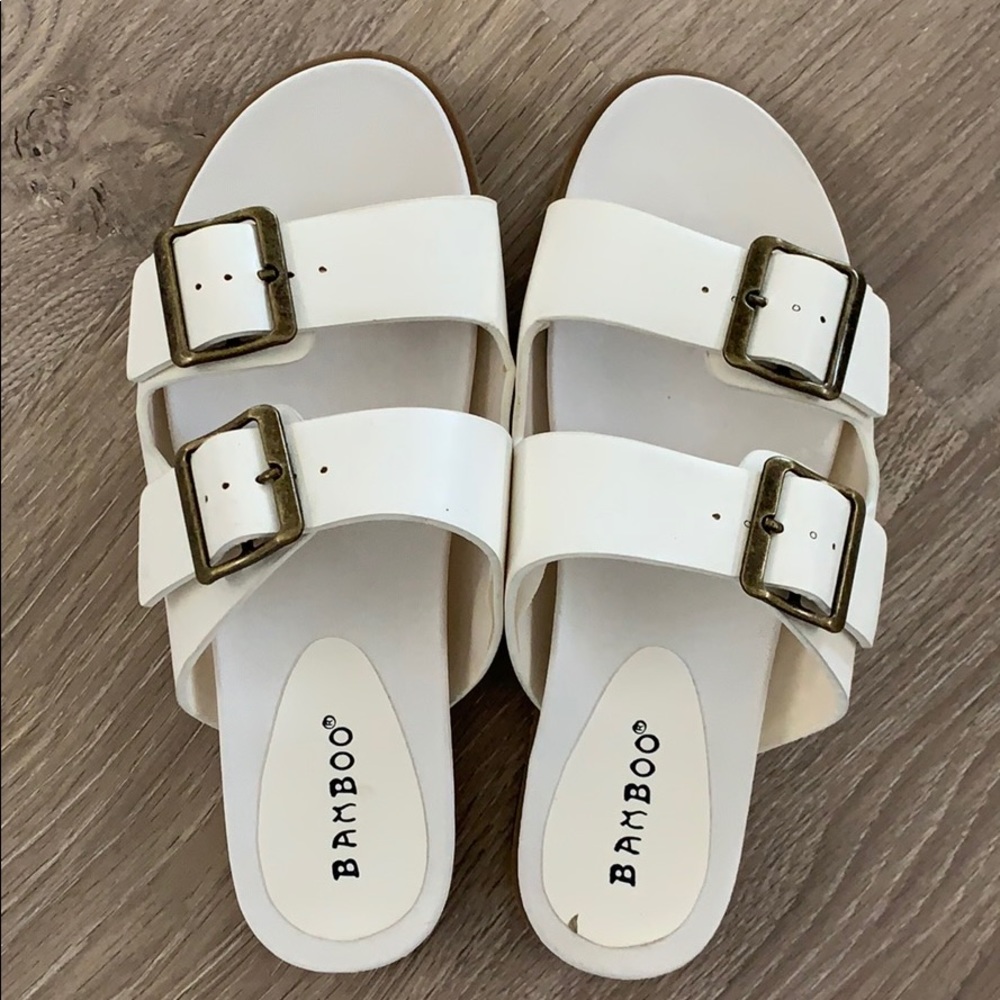 White slide sandals